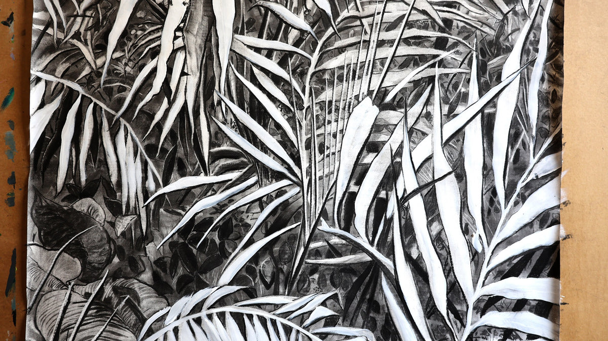 
Deep Jungle by Dominic Virtosu: original work, 151x125cm, charcoal on paper, 2024 (view 3)