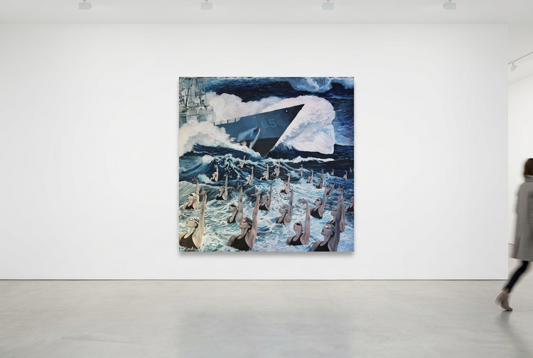 
All Is Good in a contemporary gallery with a blurred visitor just entering the frame