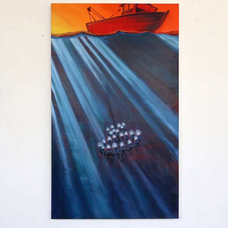 
Fishing for Happiness by Dominic Virtosu: original work, 71.2x122cm, oil on canvas, 2025 (view 3)