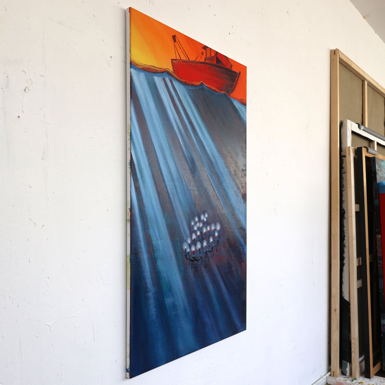 
Fishing for Happiness by Dominic Virtosu: original work, 71.2x122cm, oil on canvas, 2025 (view 5)