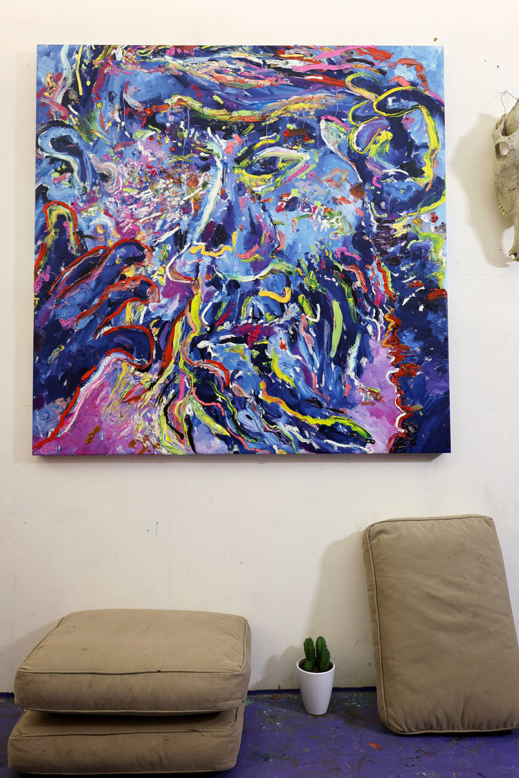 
Self-Expression in Blue by Dominic Virtosu: original work, 150x150cm / 59.05x59.05 in, oil on canvas, 2021 (view 2)