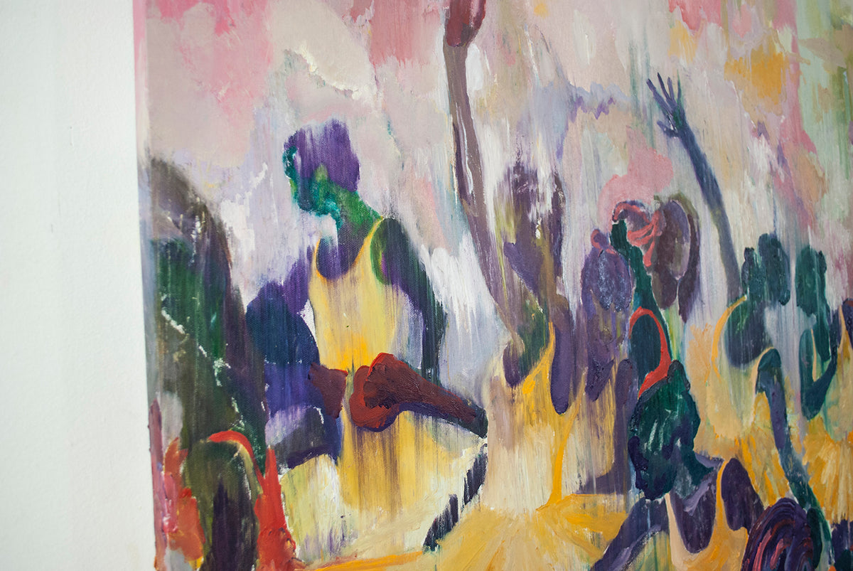 
Detail view of Dancers of Tenderness, 150x150cm, oil on canvas painting, 2021 by Dominic Virtosu