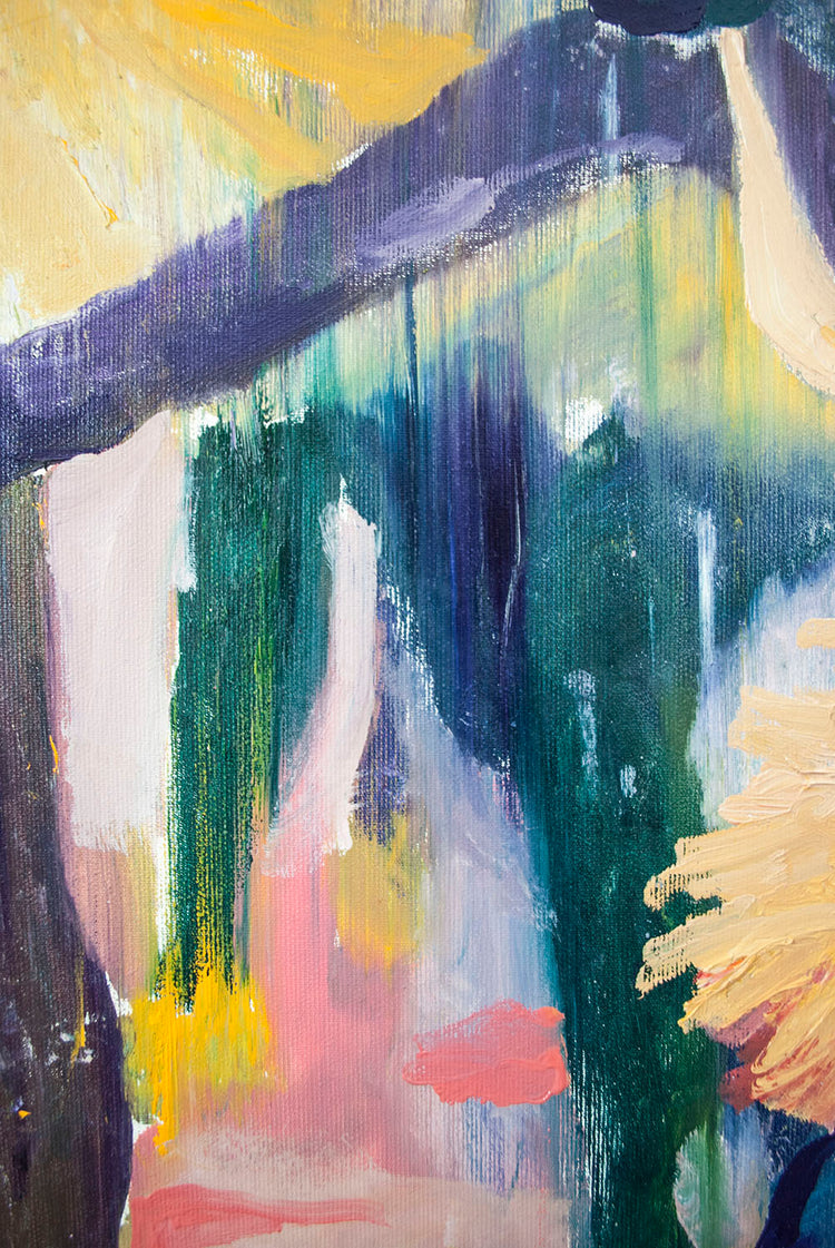 
detail of the brushstrokes - Dancers of Tenderness, 150x150cm, oil on canvas painting, 2021 by Dominic Virtosu