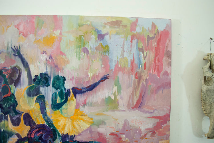 
View of the Background on Dancers of Tenderness, 150x150cm, oil on canvas painting, 2021 by Dominic Virtosu