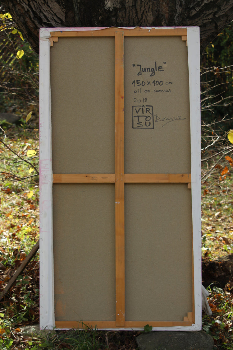 
Back of the work "Jungle" showing signature of the artist. - work completed and photographed by the Dominic Virtosu in 2019 at his country studio in Romania.
