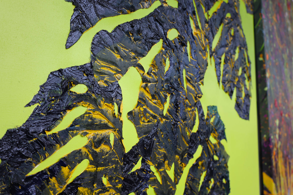 
Monstera on Green by Dominic Virtosu: original work, 130x100cm / 51.18x39.3 in, oil and spray paint on canvas, 2022 (view 3)