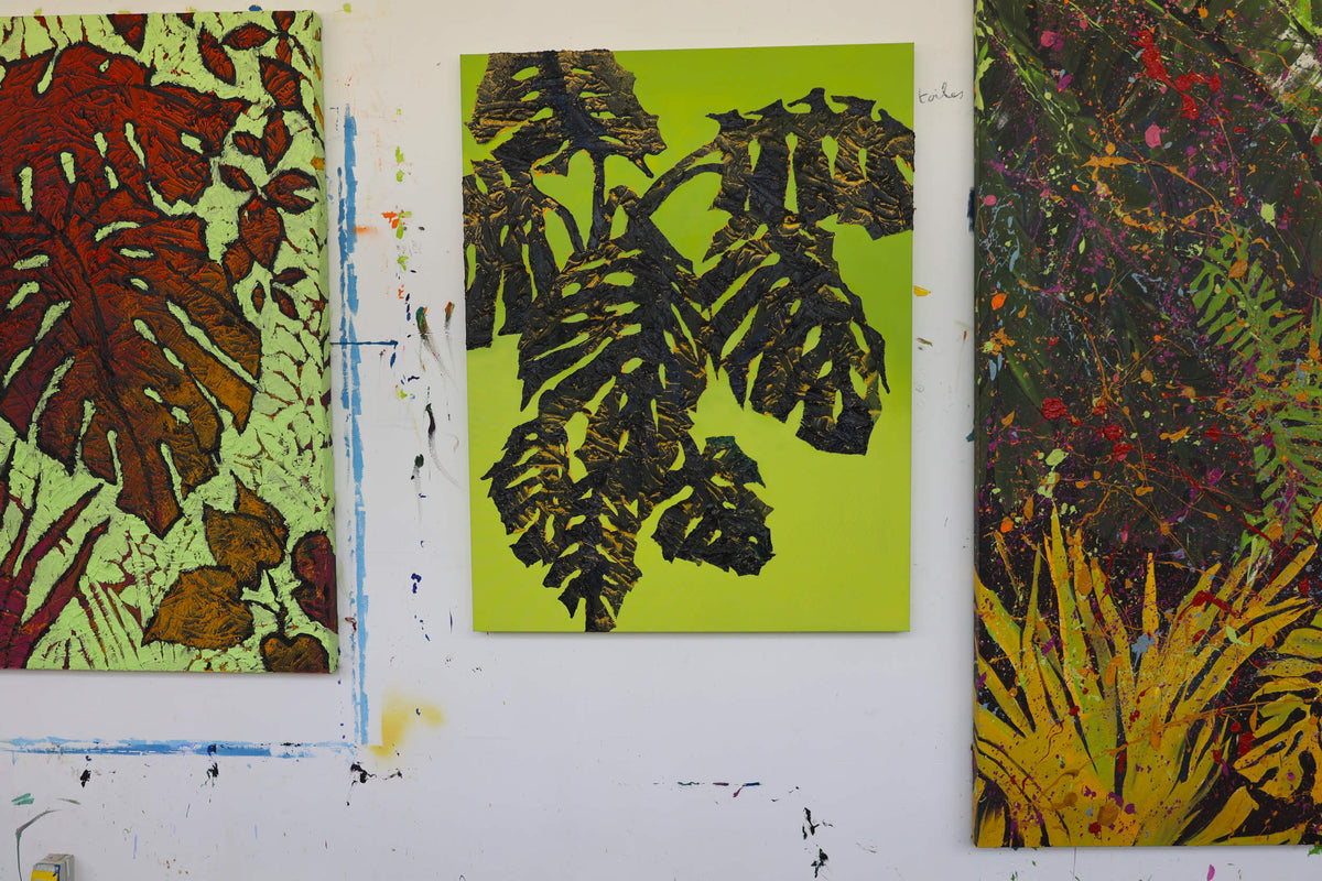 
Monstera on Green by Dominic Virtosu: original work, 130x100cm / 51.18x39.3 in, oil and spray paint on canvas, 2022 (view 7)
