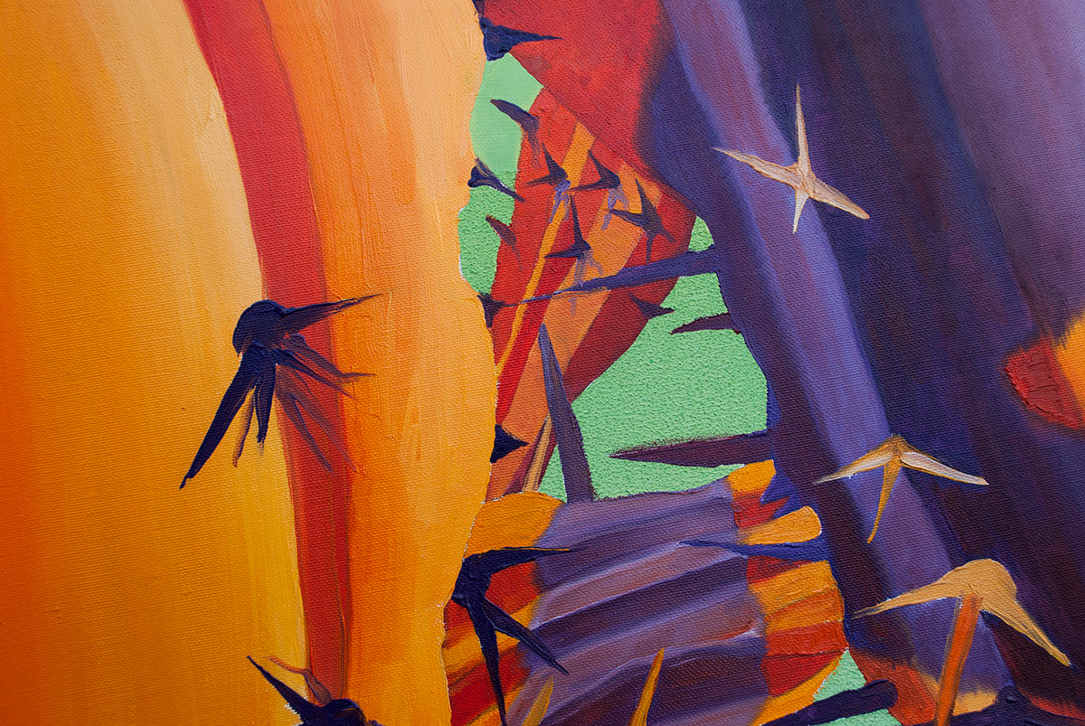 
Orange Beauty on Green detail of the work spikes of the cactus with purple shadows