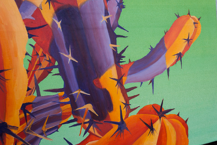 
Orange Beauty on Green detail of the work spikes of the cactus with purple shadows