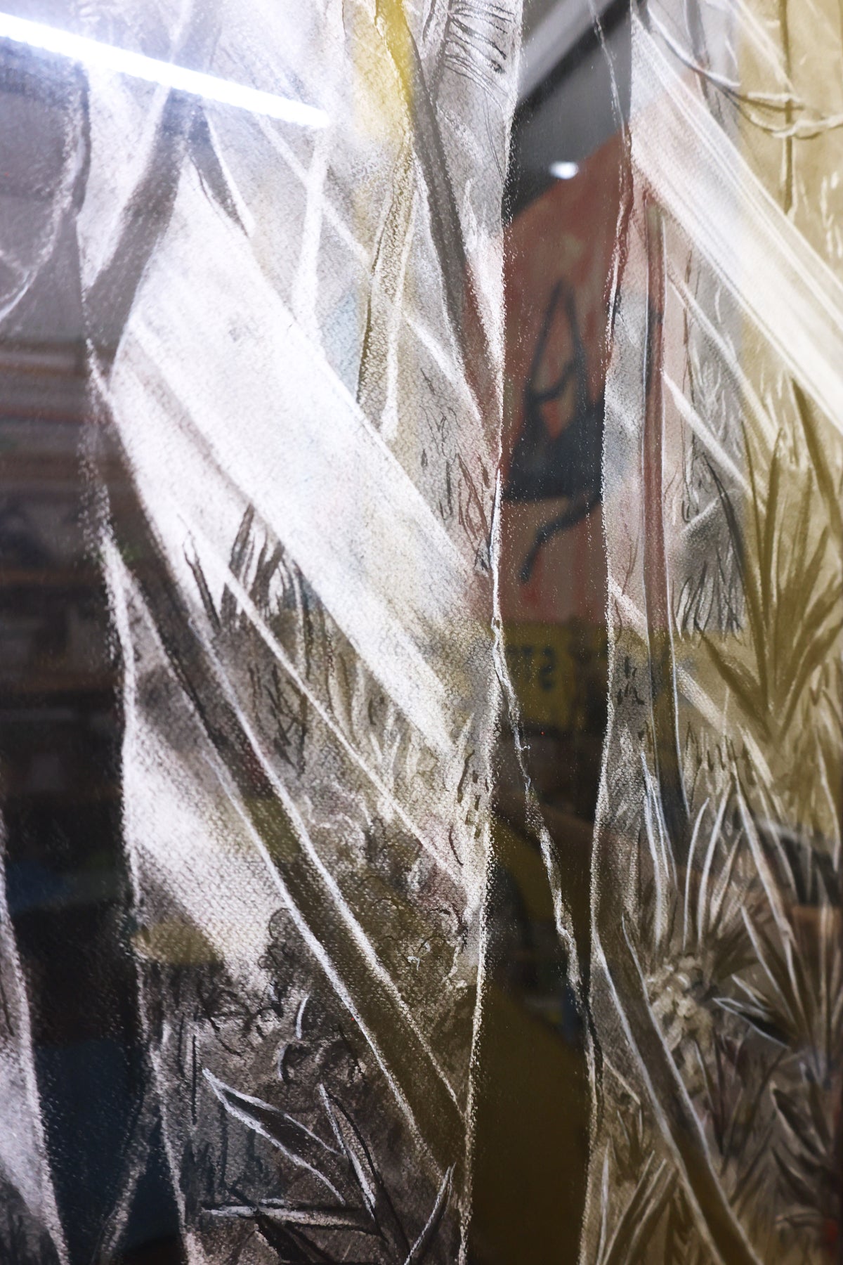 
Tropical Dream by Dominic Virtosu: original work, 115x95cm / 45.2x37.4 in, charcoal on paper, 2022, framed under glass (view 12)