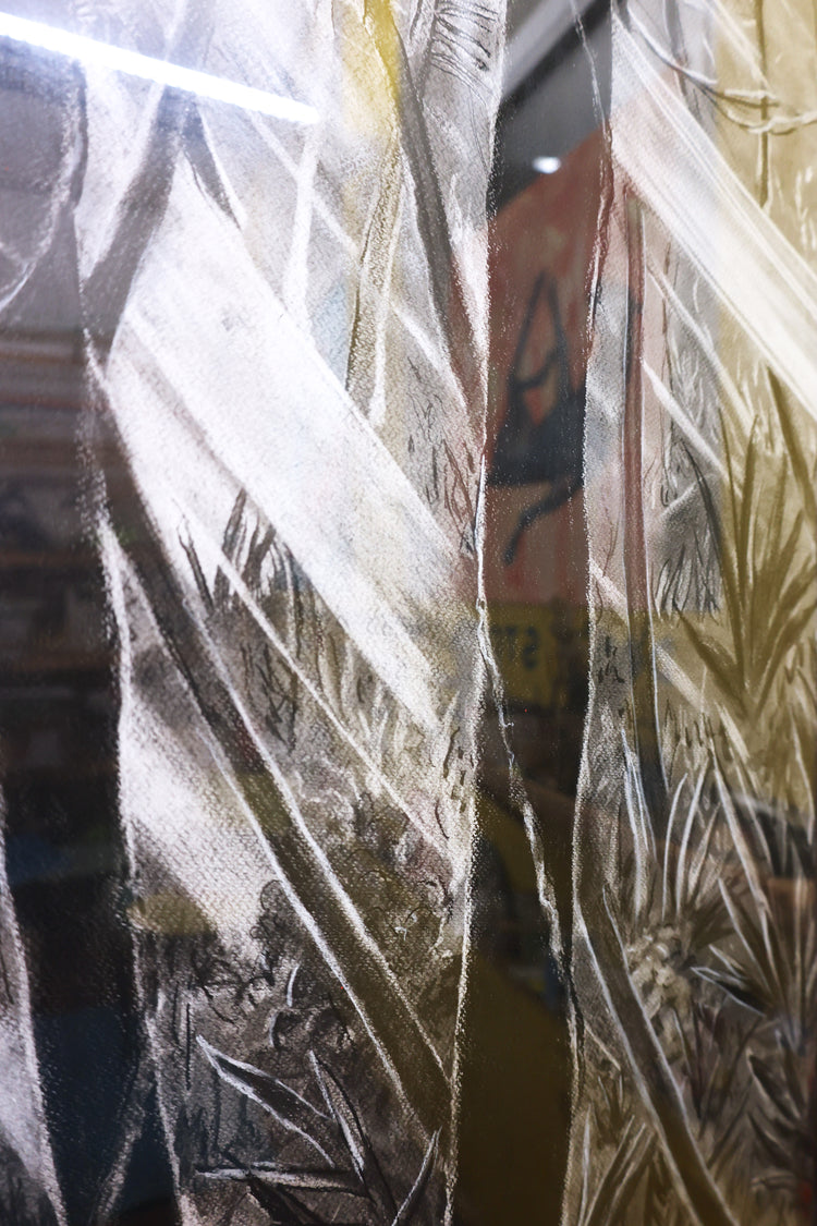 
Tropical Dream by Dominic Virtosu: original work, 115x95cm / 45.2x37.4 in, charcoal on paper, 2022, framed under glass (view 12)