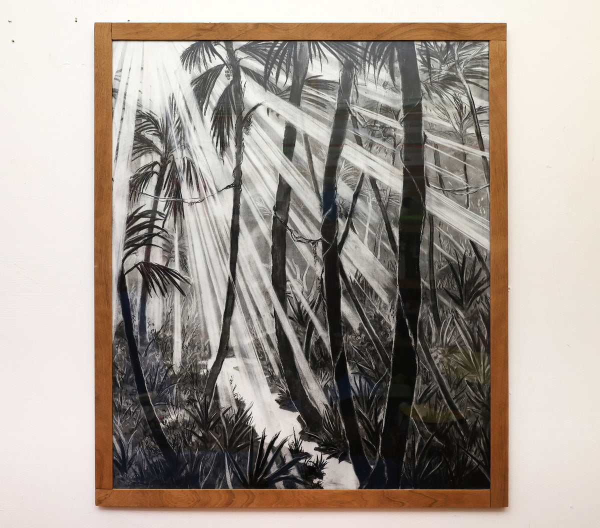 
Tropical Dream by Dominic Virtosu: original work, 115x95cm / 45.2x37.4 in, charcoal on paper, 2022, framed under glass (view 4)