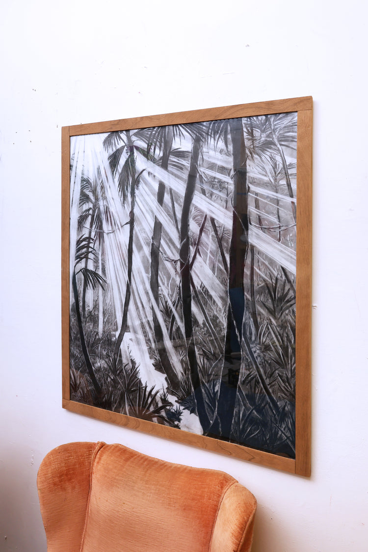 
Tropical Dream by Dominic Virtosu: original work, 115x95cm / 45.2x37.4 in, charcoal on paper, 2022, framed under glass