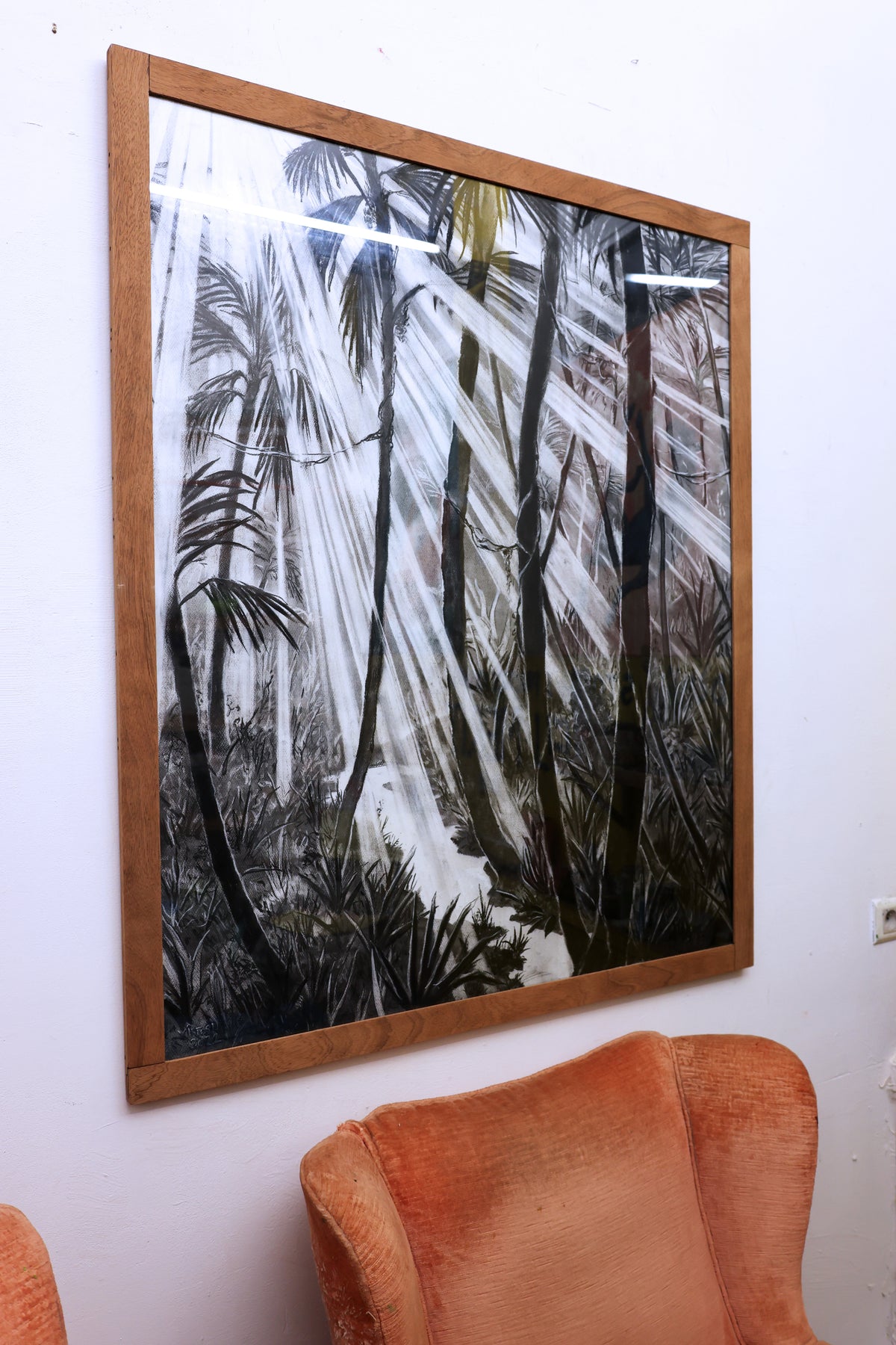 
Tropical Dream by Dominic Virtosu: original work, 115x95cm / 45.2x37.4 in, charcoal on paper, 2022, framed under glass (view 2)