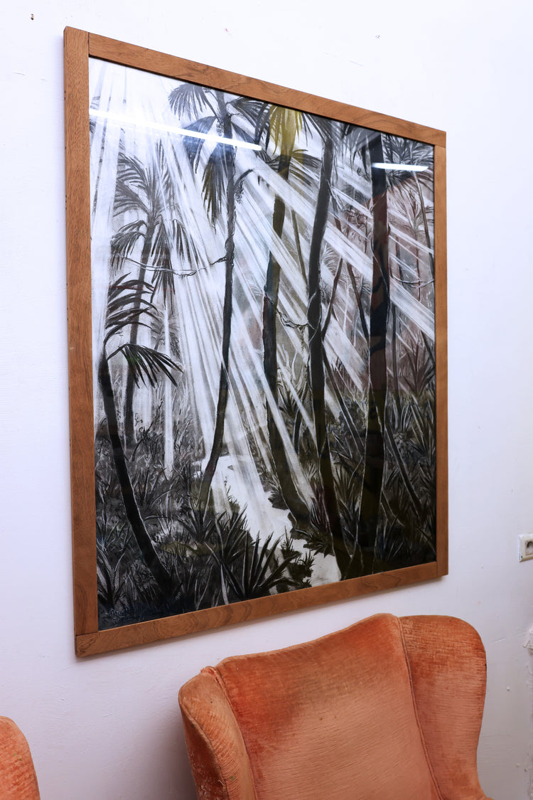 
Tropical Dream by Dominic Virtosu: original work, 115x95cm / 45.2x37.4 in, charcoal on paper, 2022, framed under glass (view 2)