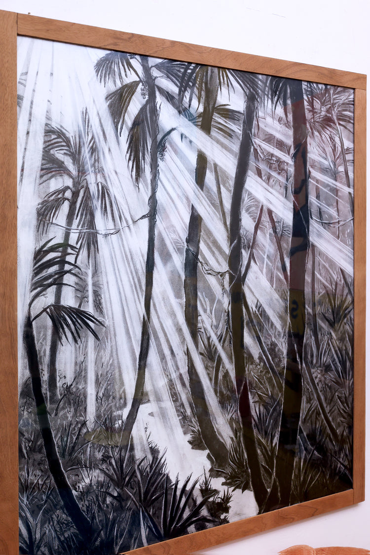 
Tropical Dream by Dominic Virtosu: original work, 115x95cm / 45.2x37.4 in, charcoal on paper, 2022, framed under glass (view 6)