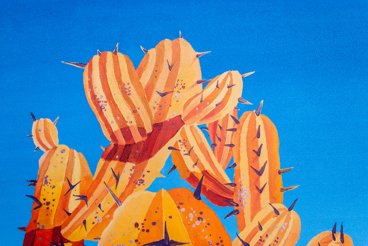
Detail view of Big Orange on Blue - beautiful cactus painting made in 2021 by Dominic Virtosu