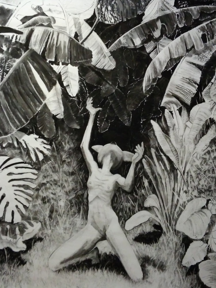 
Into the Jungle by Dominic Virtosu: original work, 160x120cm / 62.9x47.2 in, charcoal on paper, 2017