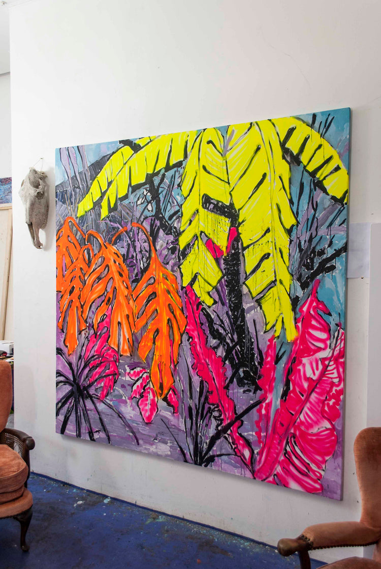 
Neon Jungle by Dominic Virtosu: original work, 200x200 cm / 78.74x78.74 in , oil and spray paint on canvas, 2021 (view 2)